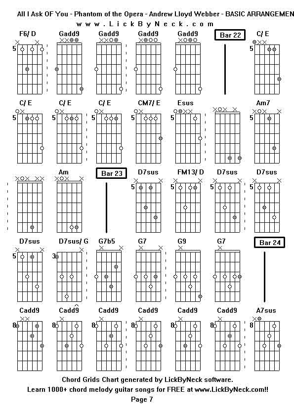 Chord Grids Chart of chord melody fingerstyle guitar song-All I Ask OF You - Phantom of the Opera - Andrew Lloyd Webber - BASIC ARRANGEMENT,generated by LickByNeck software.